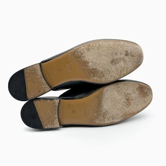 GUCCI Princetown Black Leather Mule Size 37 Horsebit Slip On Loafer - Picture 9 of 11